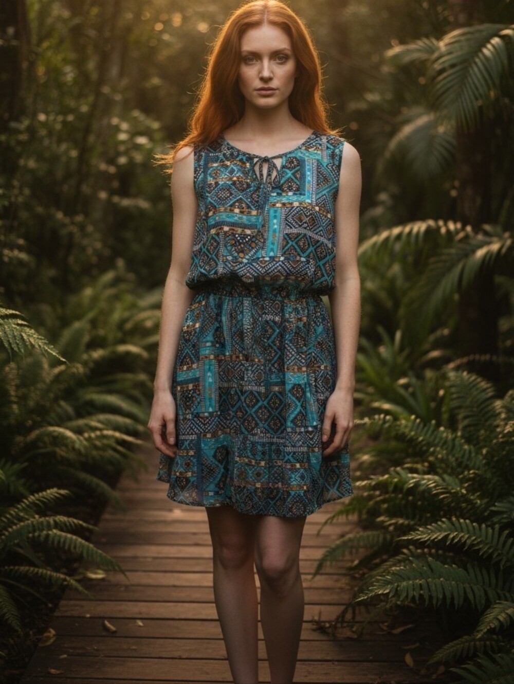 BeBop Teal Geo Print Sleeveless Summer Dress